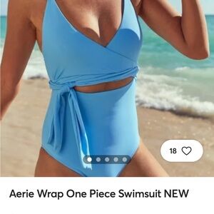 Aerie turquoise Blue Wrap One Piece Swimsuit large tall long